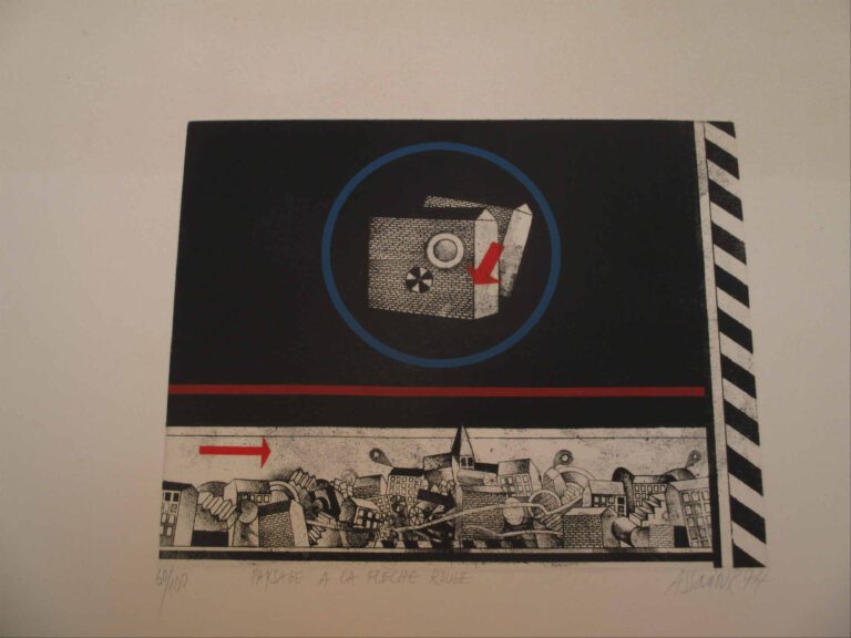 ASSADOUR (Né en 1943) - Paysage à la Flèche rouge - Eau-forte et aquatinte sign…