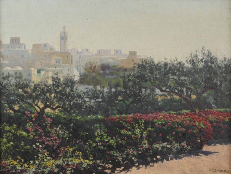 Auguste DELACROIX (1809-1868) - Vue de Sidi Bou Saïd en Tunisie - Huile sur toi…