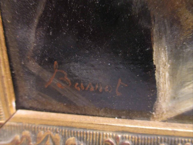 BASSOT - Portrait d'homme riant - Huile sur panneau. - Signée en bas à gauche.…