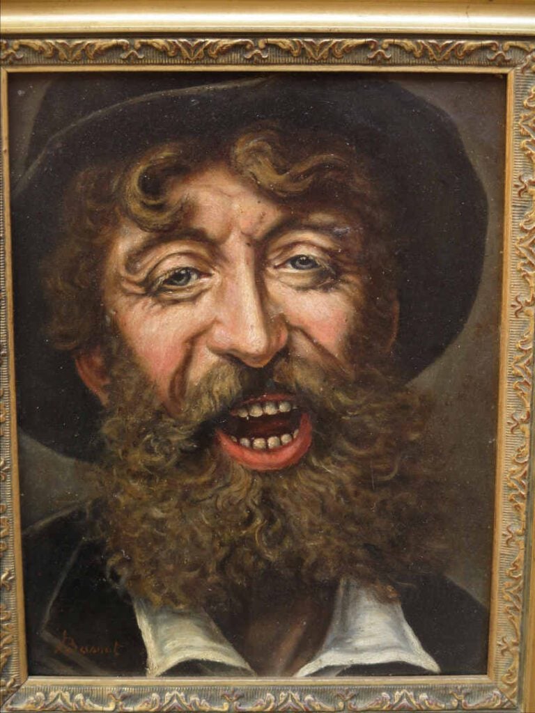 BASSOT - Portrait d'homme riant - Huile sur panneau. - Signée en bas à gauche.…
