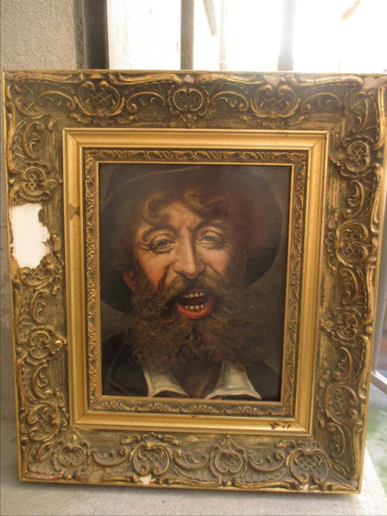 BASSOT - Portrait d'homme riant - Huile sur panneau. - Signée en bas à gauche.…