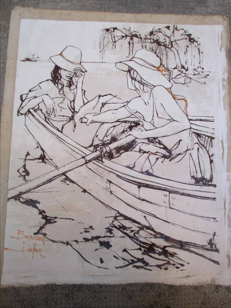 Bernard DUFOUR - Promenade en barque - Acrylique sur lin. - Signée en bas à gau…