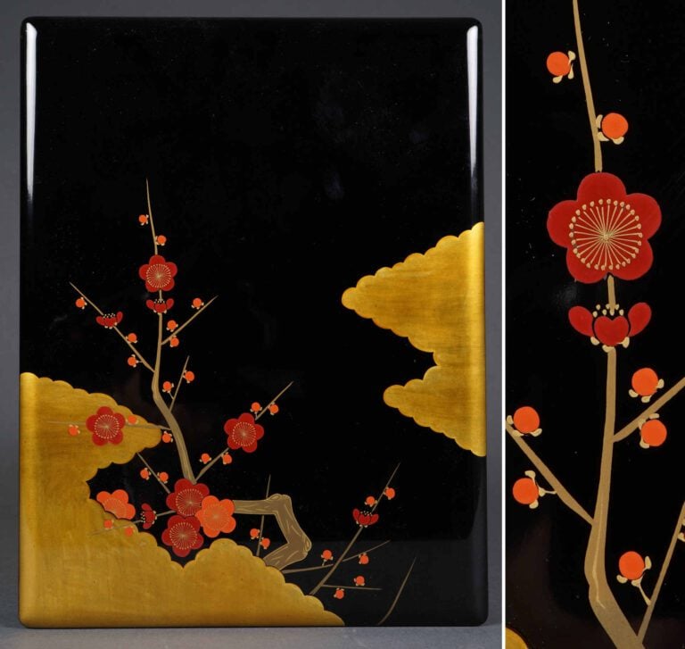 BOITE A DOCUMENTS EN LAQUE A DECOR DE PRUNUS / SAKURA, RYOSHIBAKO - Japon, Epoq…