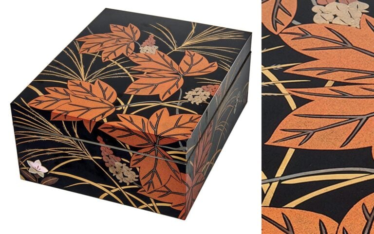 BOITE COUVERTE QUADRANGULAIRE EN BOIS LAQUE PAR HARIMA KIICHI, TEBAKO - Japon,…