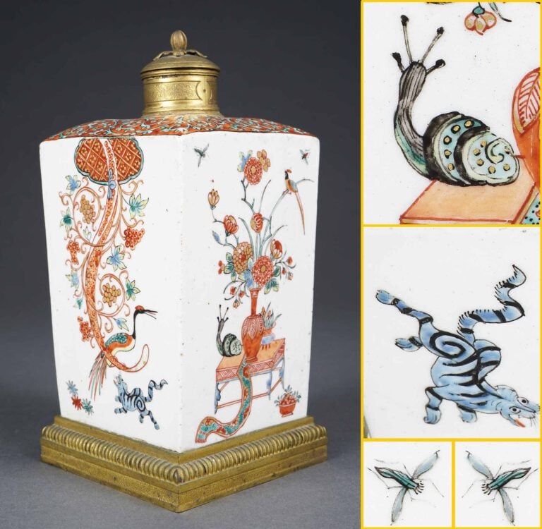 BOUTEILLE / FLASQUE A SAKE QUADRANGULAIRE EN PORCELAINE D'ARITA A DECOR EMAILLE…