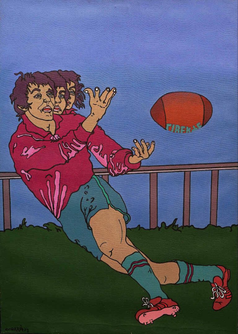 Carmelo CARRA (Né en 1945) - Rugbyman - Acrylique sur toile. - Signée et datée…