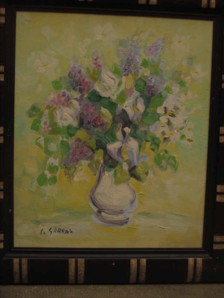 Catherine GARROS (Née en 1954) - Bouquet au vase blanc - Huile sur toile. - Sig…