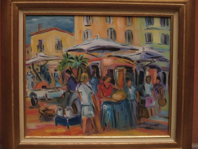 Catherine GARROS (Née en 1954) - La brocante - Huile sur toile. - Signée en bas…