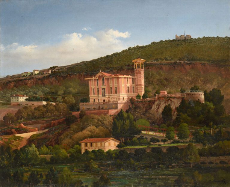 César MASCARELLI (1845-1904) - Vue de villa sur la Côte - Huile sur toile - Sig…