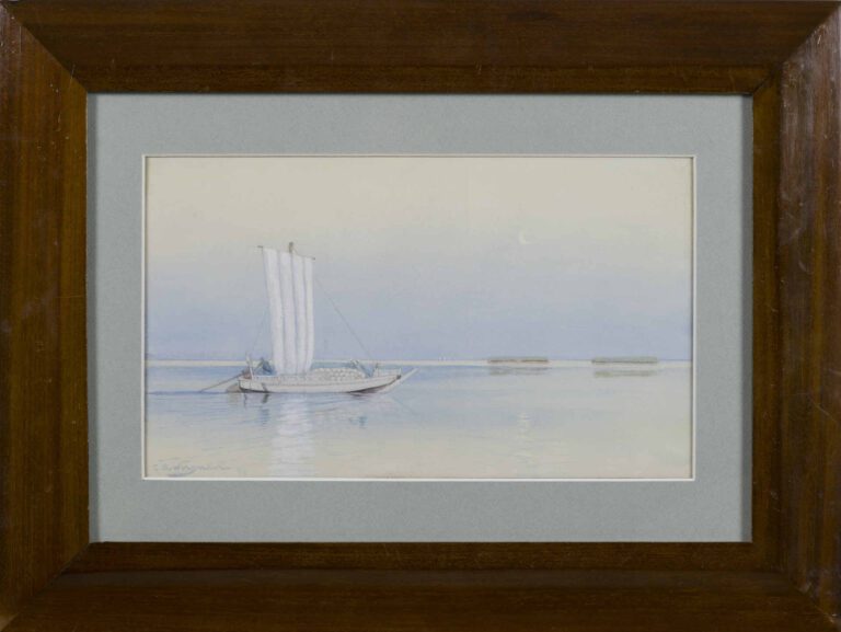 Charles II WIRGMAN (1864-1922) - Higaki Kaisen (bateau) sur le lac Biwa (?) au…
