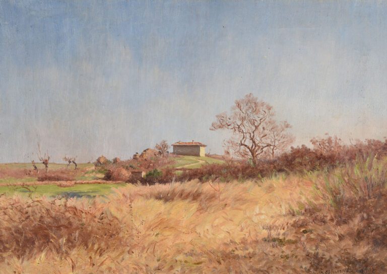 Charles LESPINASSE (XIXe-XXe) - Ferme dans un paysage - Huile sur toile - Signé…