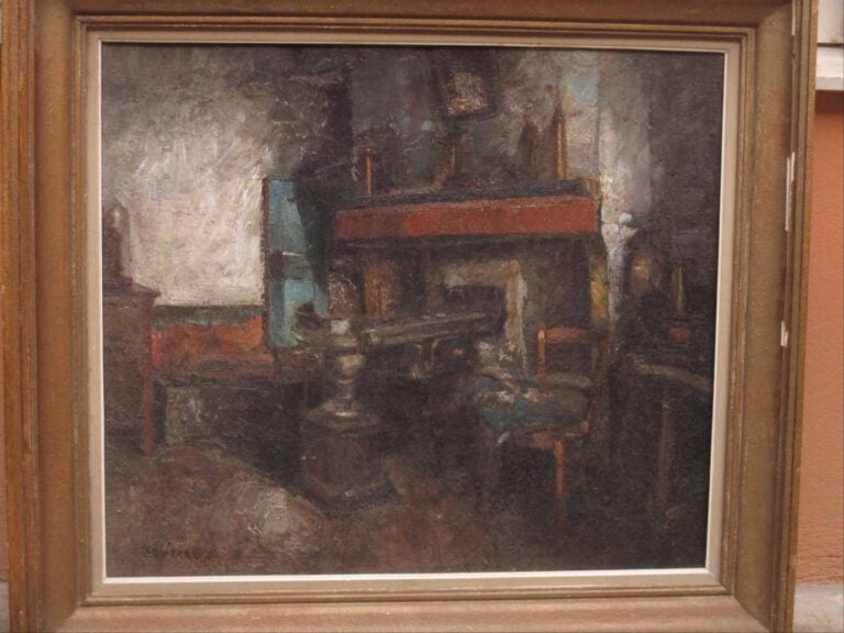 Charly LEONARD (1894-1953) - Intérieur à la cheminée - Huile sur toile. - Signé…