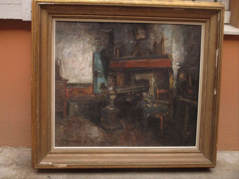 Charly LEONARD (1894-1953) - Intérieur à la cheminée - Huile sur toile. - Signé…