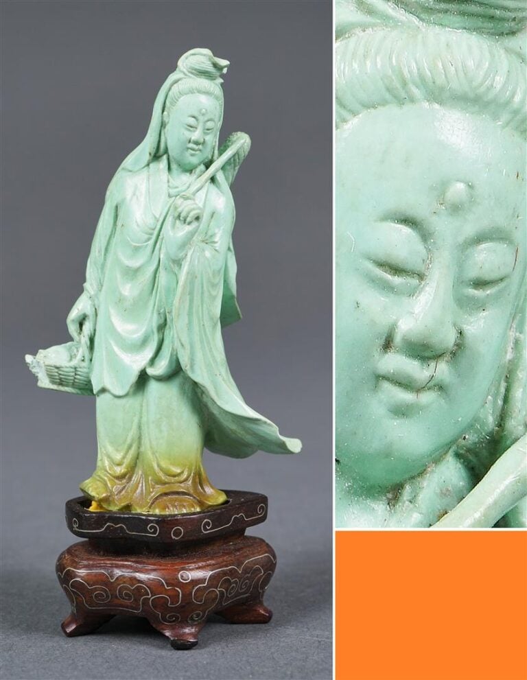 CHARMANTE TURQUOISE SCULPTEE A L'EFFIGIE DE LAN CAIHE - Chine, Fin de la Dynast…