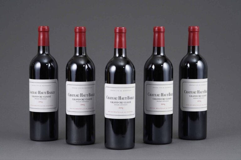 Cinq bouteilles : CHÂTEAU HAUT-BAILLY GCC Pessac-Léognan 2004.