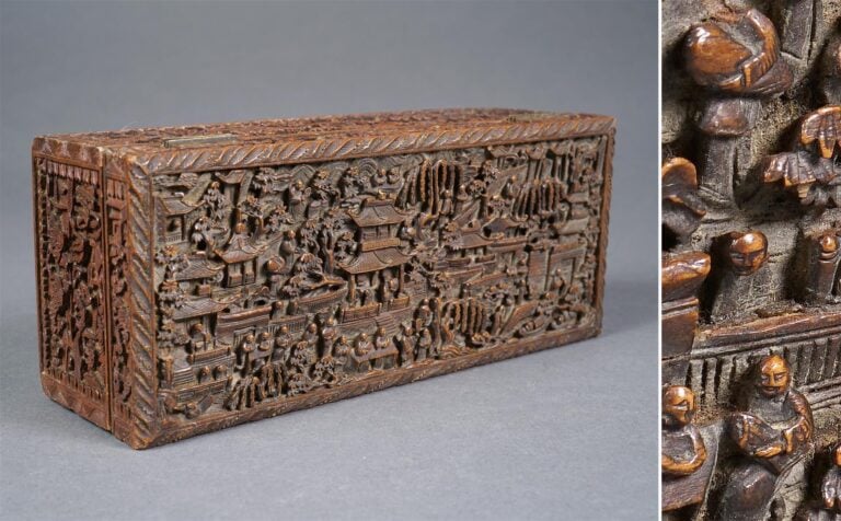 COFFRET A BIJOUX / BOITE EN BUIS SCULPTE - Chine, Canton / Guangzhou, Dynastie…