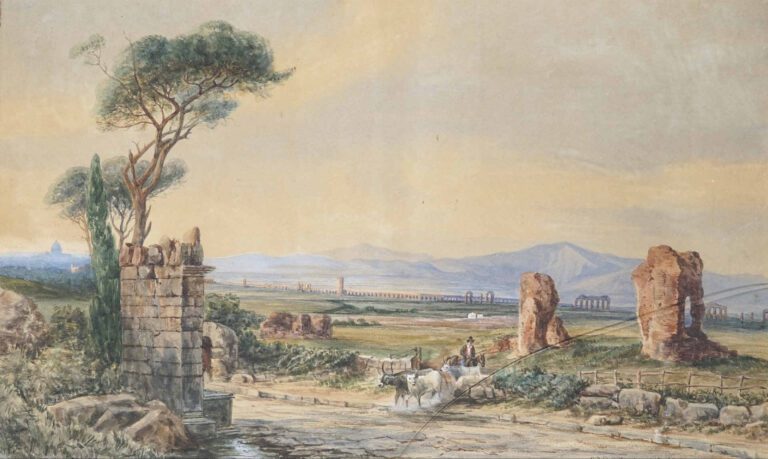 D'après Franz II KNEBEL (1809-1877) - Ruines romaines et troupeau dans la campa…