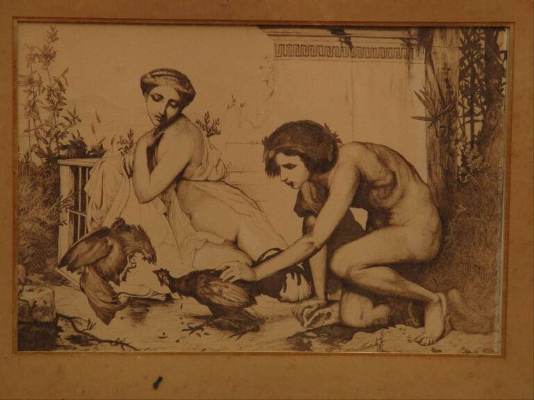 D'après Jean-Léon GEROME - Jeunes Grecs faisant battre des coqs - Estampe rehau…