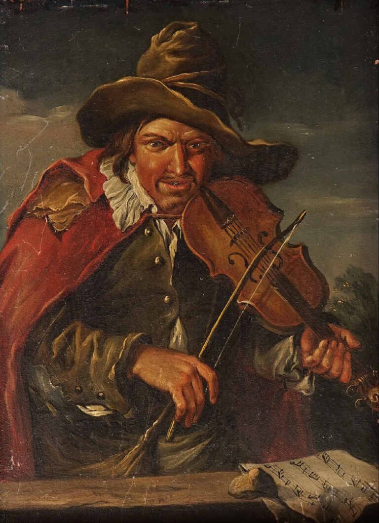 Dans le goût de l'école hollandaise du XVIIe siècle - Un Violoniste de rue - Hu…