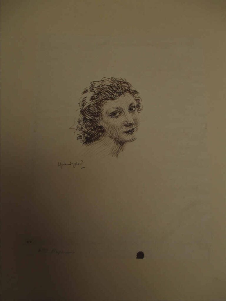 Dessin à l'encre représentant un portrait de jeune femme de 3/4, Mademoiselle K…