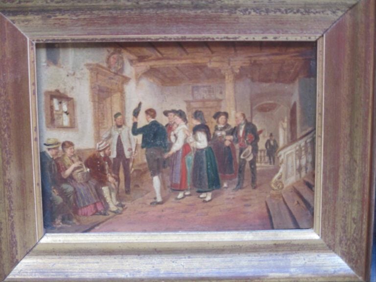 Deux cartes postales réhaussées de couleurs représentant des scènes alsaciennes…