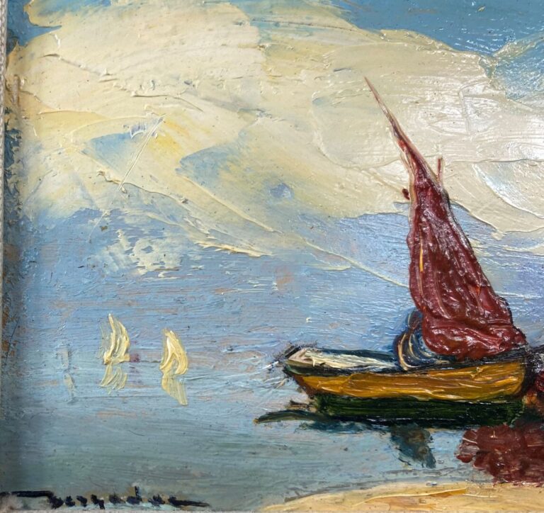 E. COURONNEAU (XIXe-XXe) - Pergola avec vue sur mer - Huile sur toile - Signée…