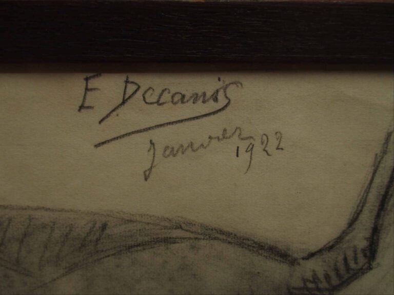 E. DECANIS - Singe - Dessin au fusain. - Signé et daté janvier 1922 en haut à d…