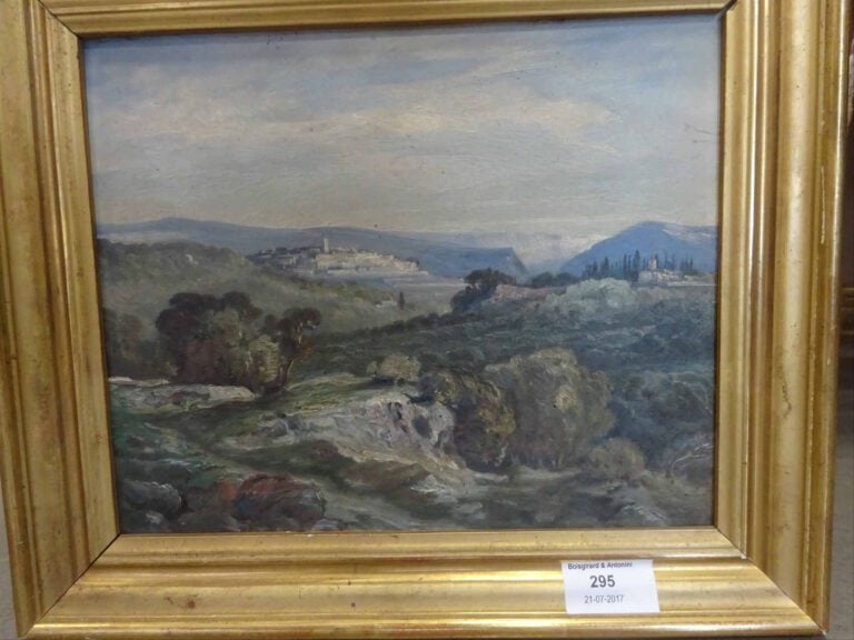 ECOLE du début XXe siècle - Paysage de l'arrière-pays - Huile sur panneau - 21…