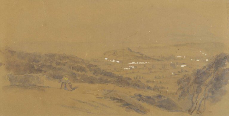 ECOLE du XIXe siècle - Vue des hauteurs de Nice sur la ville - Mine de plomb et…