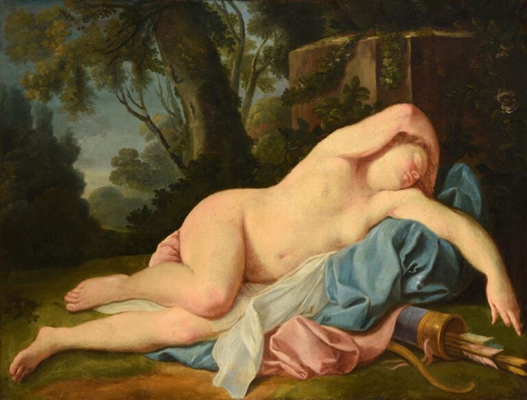 Ecole française, vers 1770 (entourage de LAGRENEE) - Diane endormie - Huile sur…