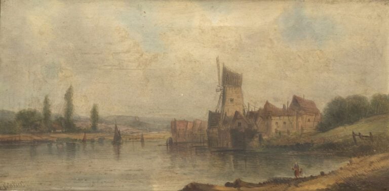 Ecole hollandaise 19ème - Deux vues de canal formant pendant - Huile sur toile…