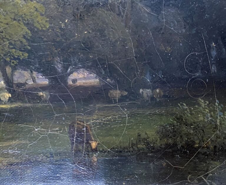 Ecole hollandaise du XIXe siècle - Scène animée dans un paysage de moulins - Hu…