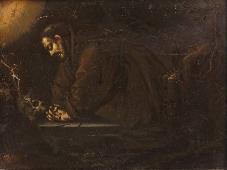 ECOLE ITALIENNE du XVIIe siècle - Saint François d'Assise en prière - Huile sur…