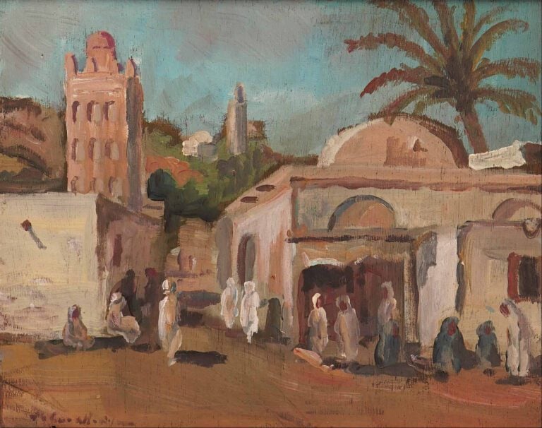 ECOLE ORIENTALISTE du début du XXe siècle - Paysage animé orientaliste - Huile…