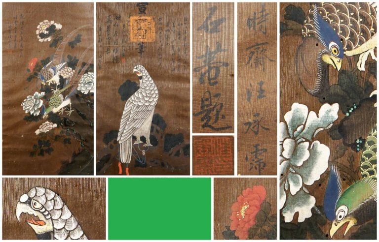 ECOLES CHINOISES° - Faisans et pivoines et Faucon blanc au fil à la patte - Sui…
