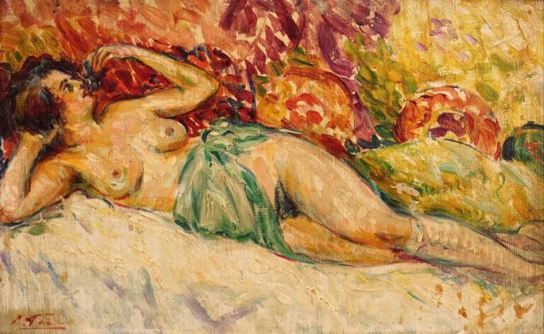 Edouard FER (1887-1959) - Jeune femme allongée mangeant une grappe de raisins -…