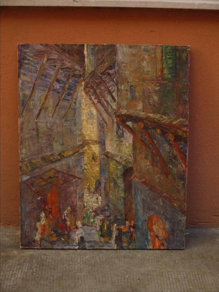 EJ. LEBRUN ? - Ruelle - Huile sur toile. - Signée et datée 64 en bas à gauche.…