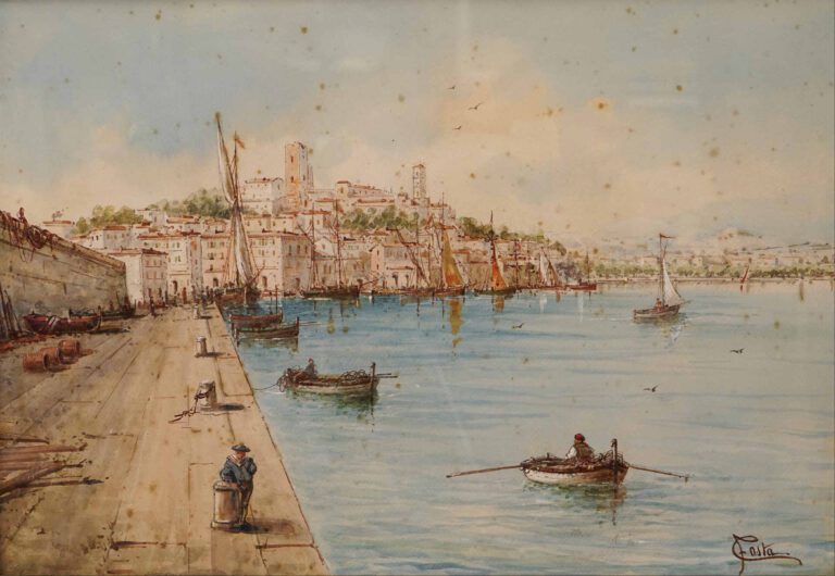 Emmanuel COSTA (1833-1921) - Cannes le Suquet - Aquarelle sur papier avec rehau…