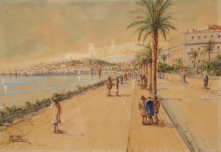 Emmanuel COSTA (1833-1921) - Menton, la vieille ville vue du Garavan - Aquarell…