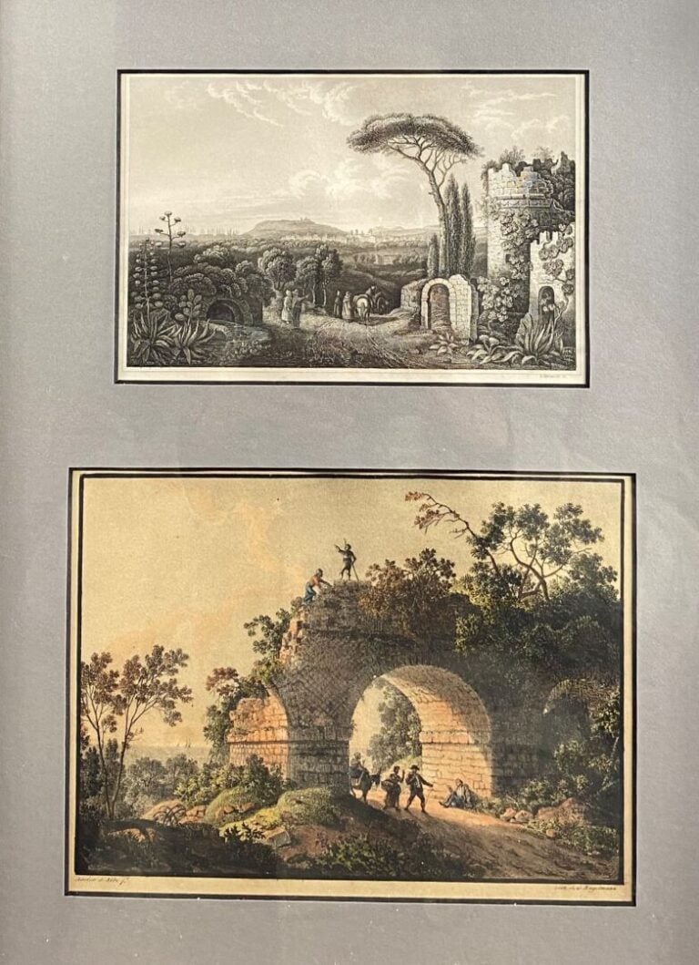 Ensemble comprenant : - -deux gravures à l'eau-forte "Plan de Nice" et "Vue de…