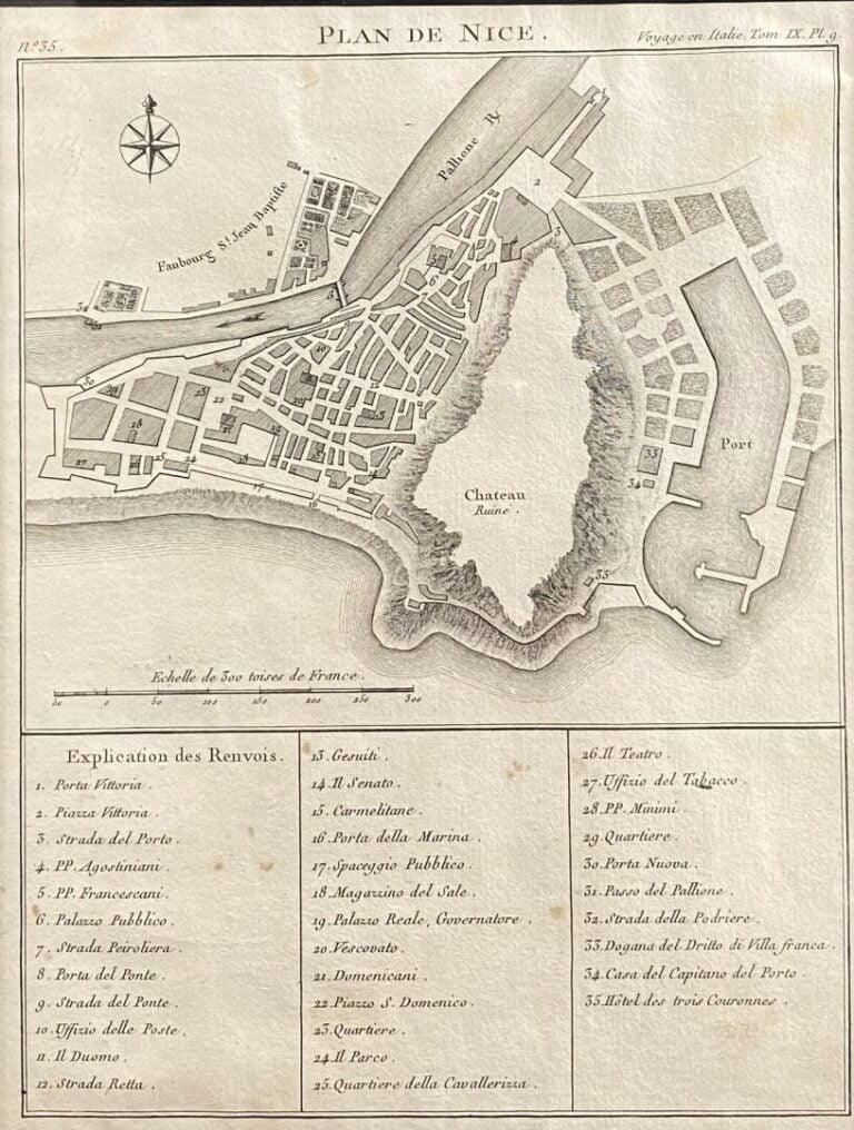 Ensemble comprenant : - -deux gravures à l'eau-forte "Plan de Nice" et "Vue de…