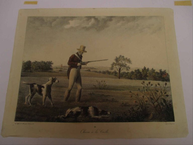 Ensemble comprenant un lithographie et une chromolithographie : - - Chasse à la…