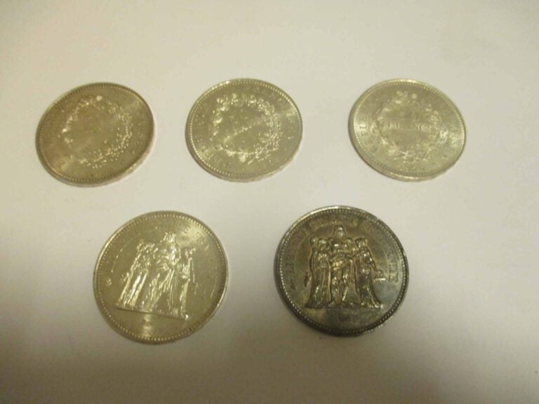 Ensemble de 5 pièces de 50 francs Hercule Argent (1974-1980) de 1975, 1976, 197…