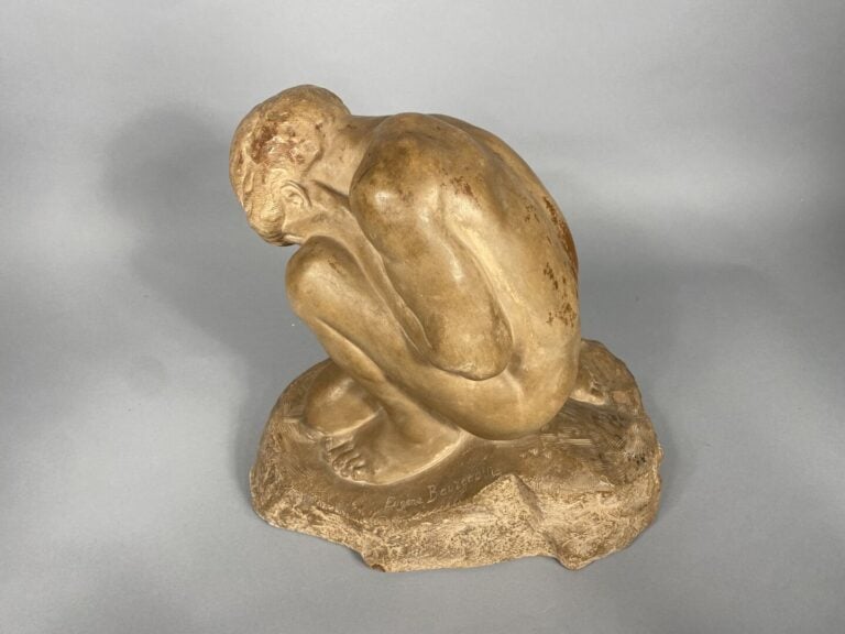 Eugène BOURGOUIN (1880-1924), d'après - Nu accroupi, lamentation - Epreuve en t…