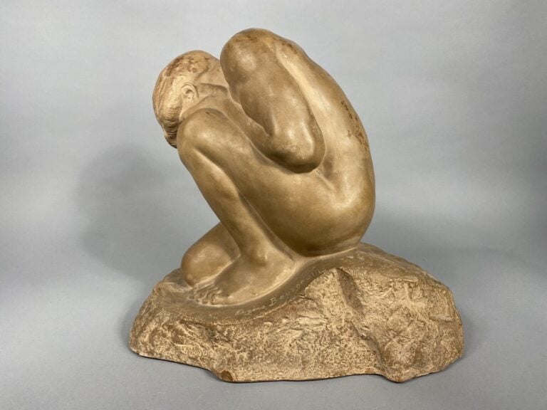 Eugène BOURGOUIN (1880-1924), d'après - Nu accroupi, lamentation - Epreuve en t…