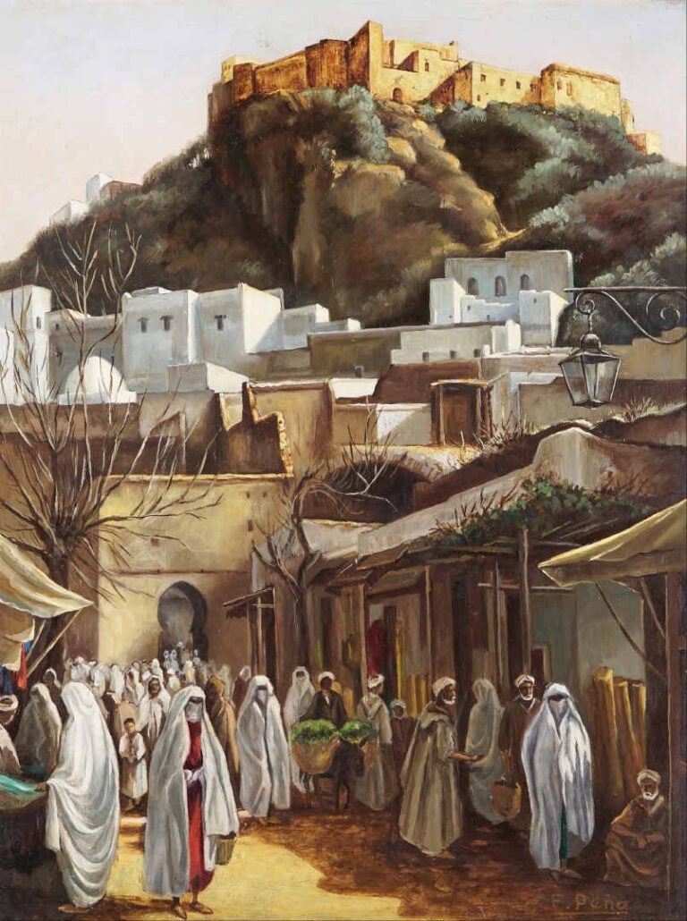 Feliciano PEÑA (1915-1982) - Souk animé - Huile sur panneau. - Signée en bas à…