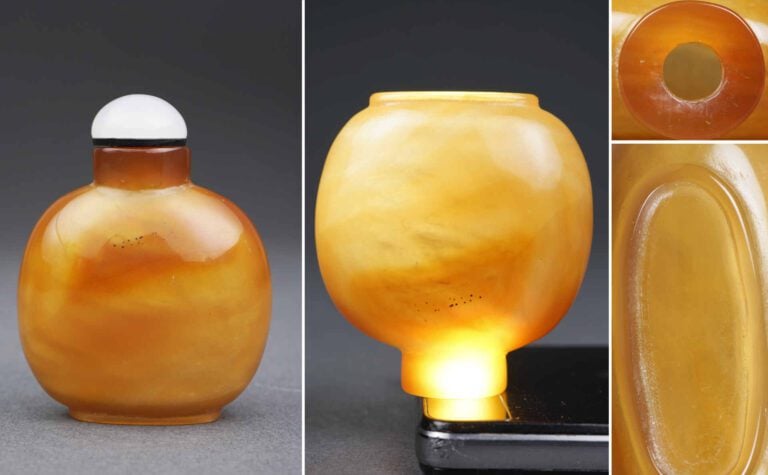 FLACON TABATIERE OVOIDE EN AGATE AMBREE - Chine, Dynastie Qing, Epoque XIXe siè…