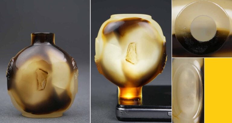 FLACON TABATIERE OVOIDE EN AGATE "SILHOUETTE" - Chine, Dynastie Qing, XIXe sièc…