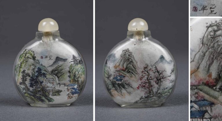 FLACON TABATIERE OVOIDE EN VERRE PEINT DE L'INTERIEUR - Chine, Epoque début du…