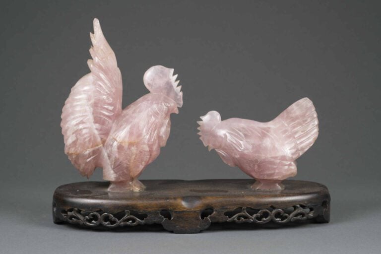 FORT LOT DECORATIF DE SUJETS EN QUARTZ ROSE SCULPTE - Chine, Epoque XIXe/XXe si…